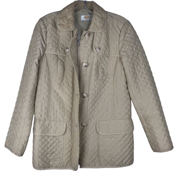 Vtg Talbots Petites Quilted Jacket Tan Full Zip Button Front Collared Pockets PP - Picture 5 of 13